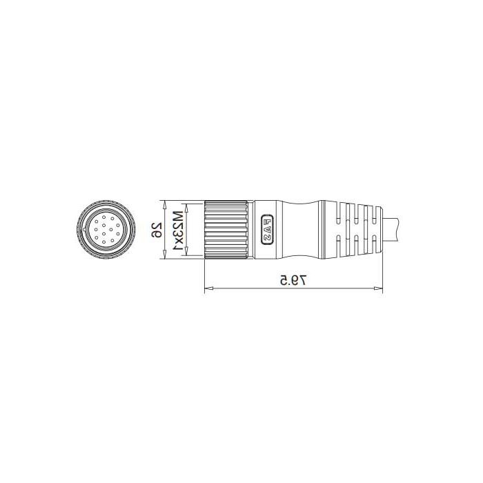 M23 12Pin、母头直型、单端预铸PVC非柔性电缆、灰色护套、68CB21-XXX